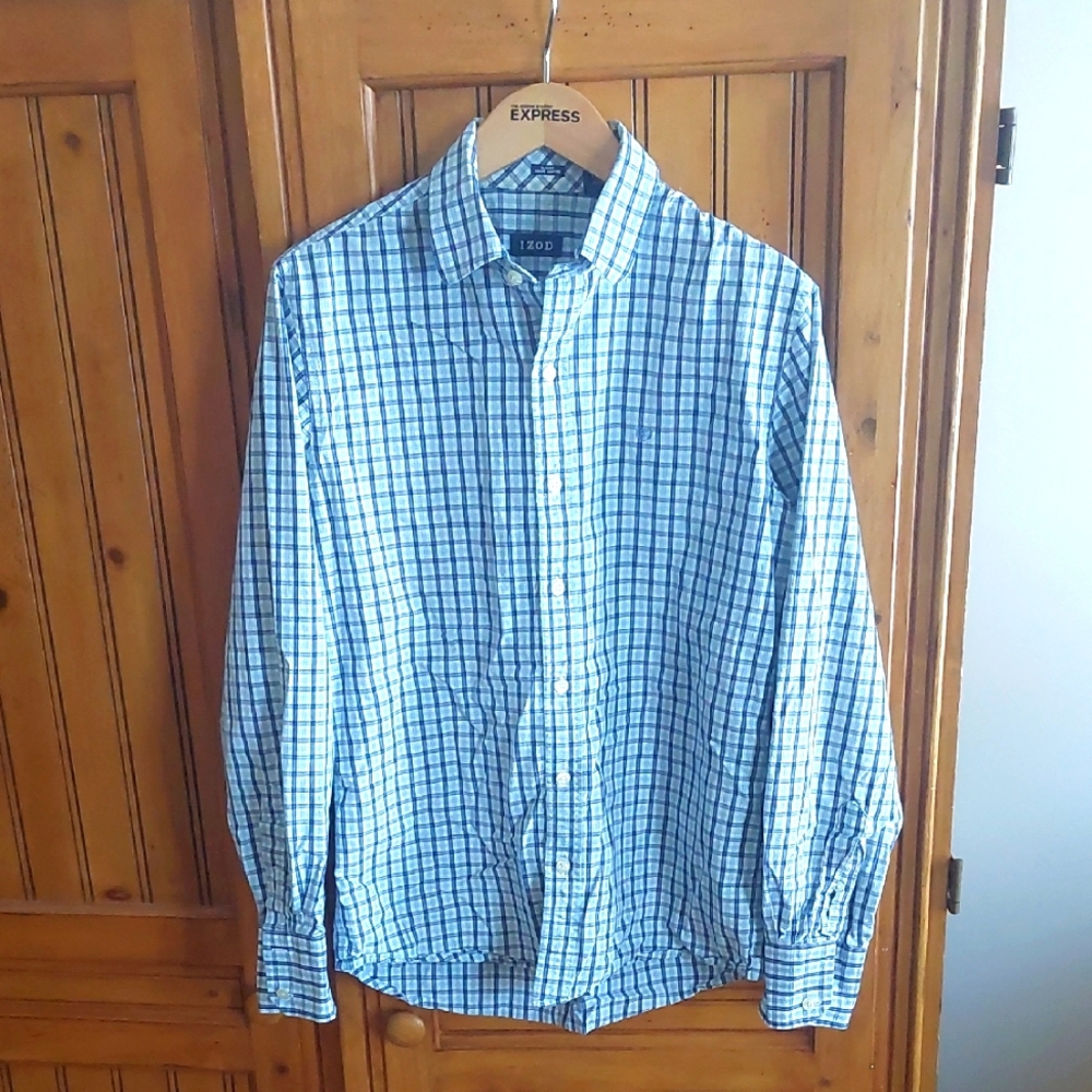 IZOD Men's Blue Checkered Slim Fit Shirt